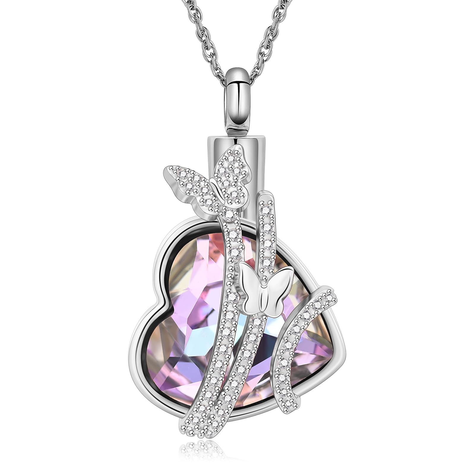 shajwo Butterfly Heart Urn Necklaces Cremation Jewelry for Ashes for Women Men Memorial Human Ashes Pendant