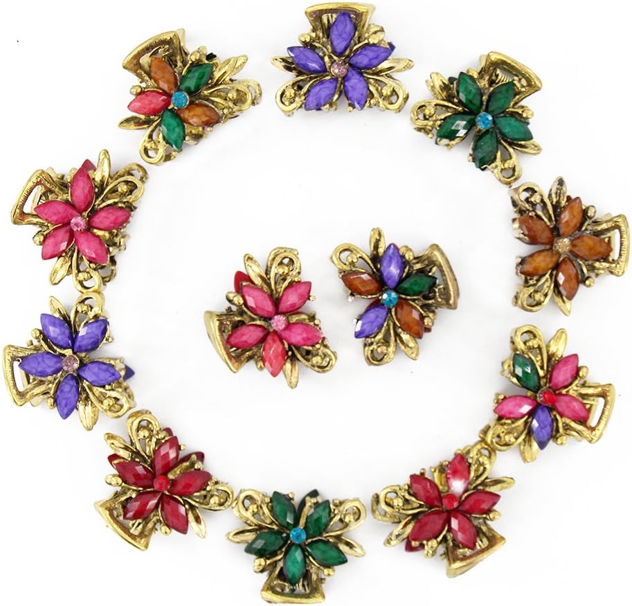 Yeshan Set of 12pcs Vintage Flower Design Metal Mini Jaw Clip