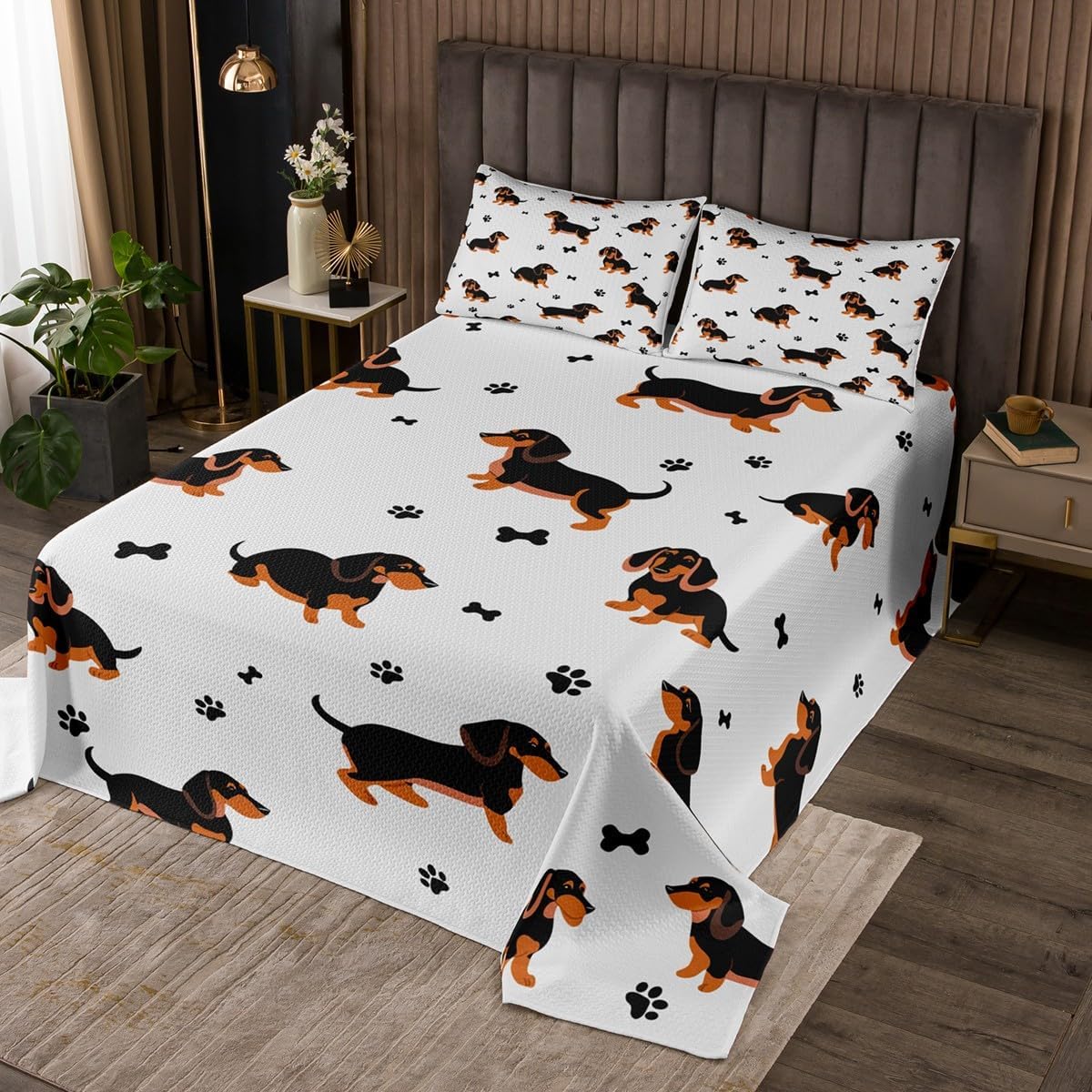 Erosebridal Dog Quilt Set Queen Size for Kids Teens Adults,Dog Paw Bones Print Coverlet Set,Cute Lovely Puppy Bedspread Set,Pet Footprint Bed Cover Bedroom Decor