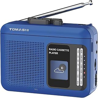 TOMASHI Portable Cassette Player Recorder with AM/FM Radio, Tape to USB Converter, Retro Walkman Blue, Battery/USB Powered