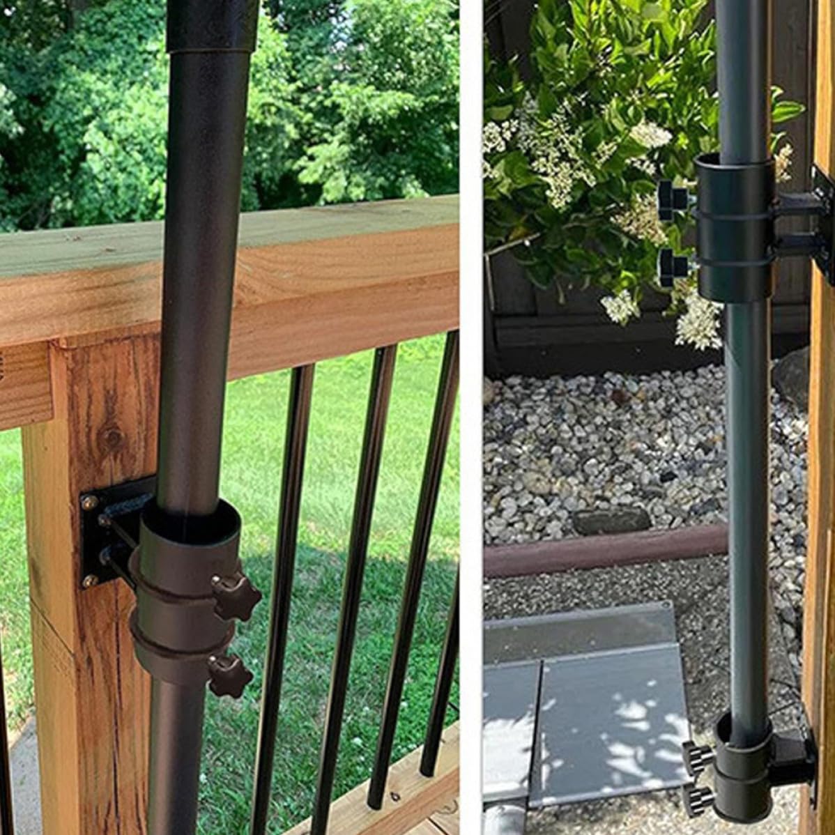Supporto per Ombrellone in Ferro Nero, Montaggio da Terrazzo Resistente