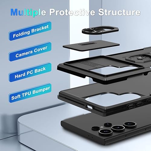 Miniatura 7 de CASEJEEN Funda para Samsung Galaxy S24 Ultra con protector de pantalla de vidrio templado, cubierta de lente de cámara deslizante integrada +