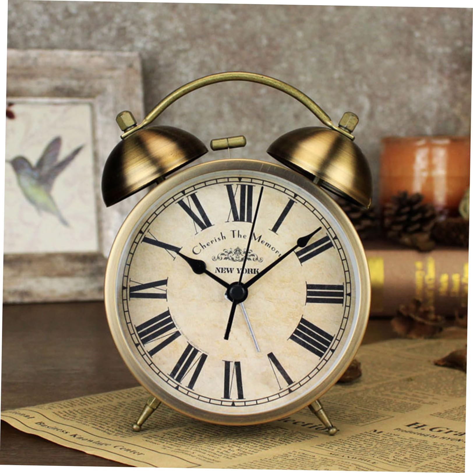 Didiseaon Reloj Despertador Redondo Retro Campana, Pequeño sin Pilas