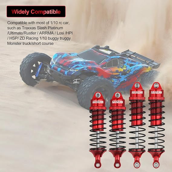 4PCS RC Car Shock Front & Rear Shock Absorber Assembled Set Compatible with 1/10 Traxxas Slash/Rustler/Stampede 4x4 4WD Replacement Upgrade Parts (Red)