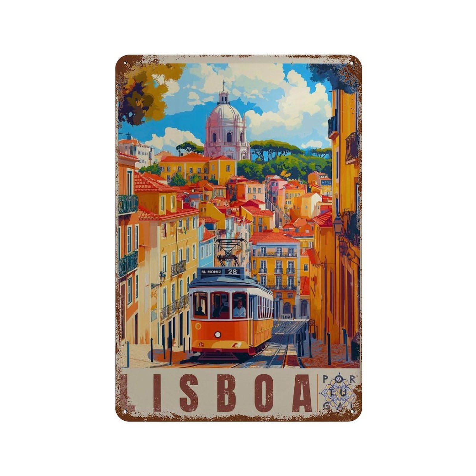xiaoxiaoshen Lisbon Portugal Travel Vibrant Cityscape Wall Decor Art Metal Tin Poster Modern Home Decor Art Home Bar Shop Decorations Vintage Sign 30x20cm