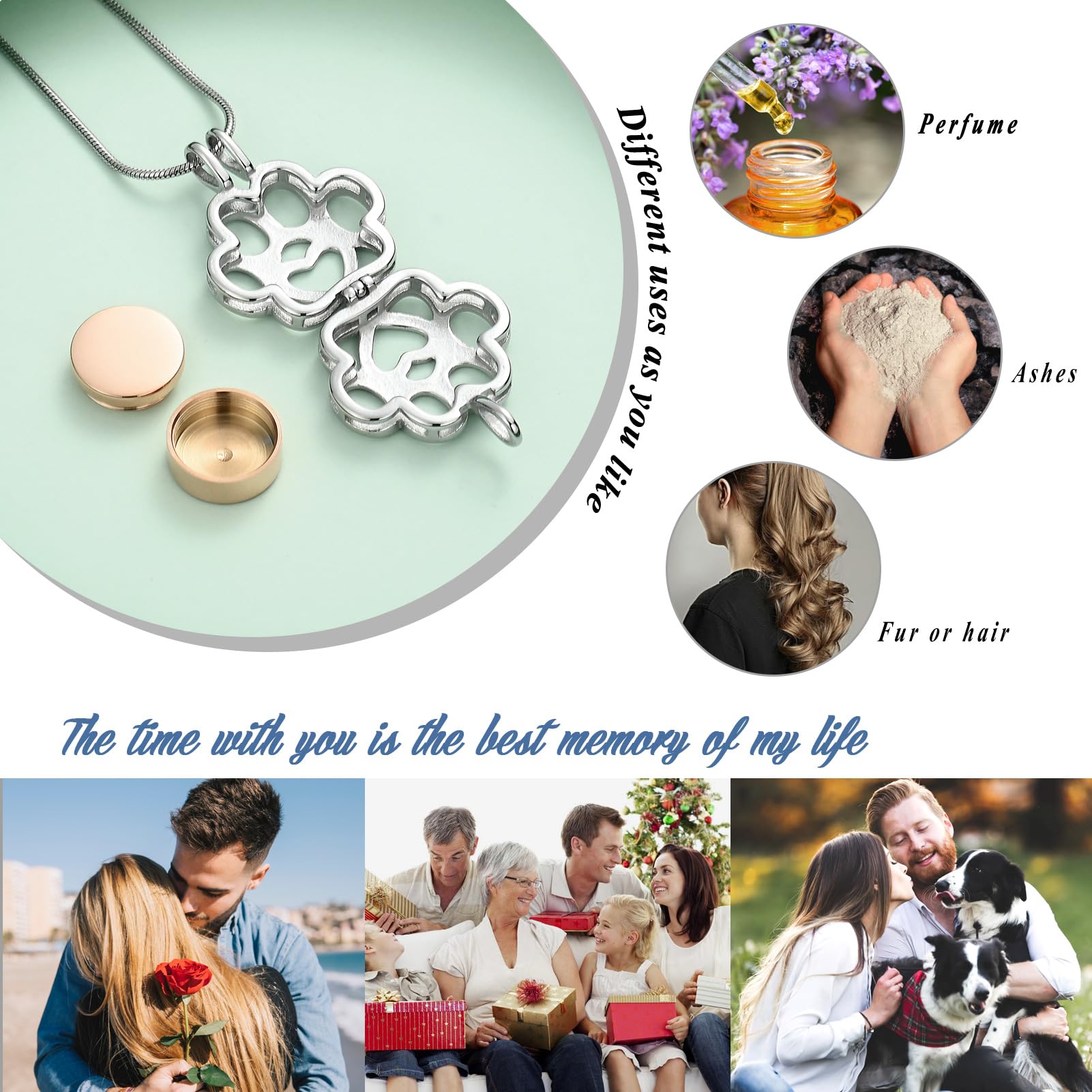 VCCWYQK Cremation Jewelry For Ashes For Dog/Cat Paw Stainless Steel Memorial Locket Urn Necklace Inside Mini Case Keepsake Cremation Jewelry for Pet (A-Silver+Rose Gold) - Image 4