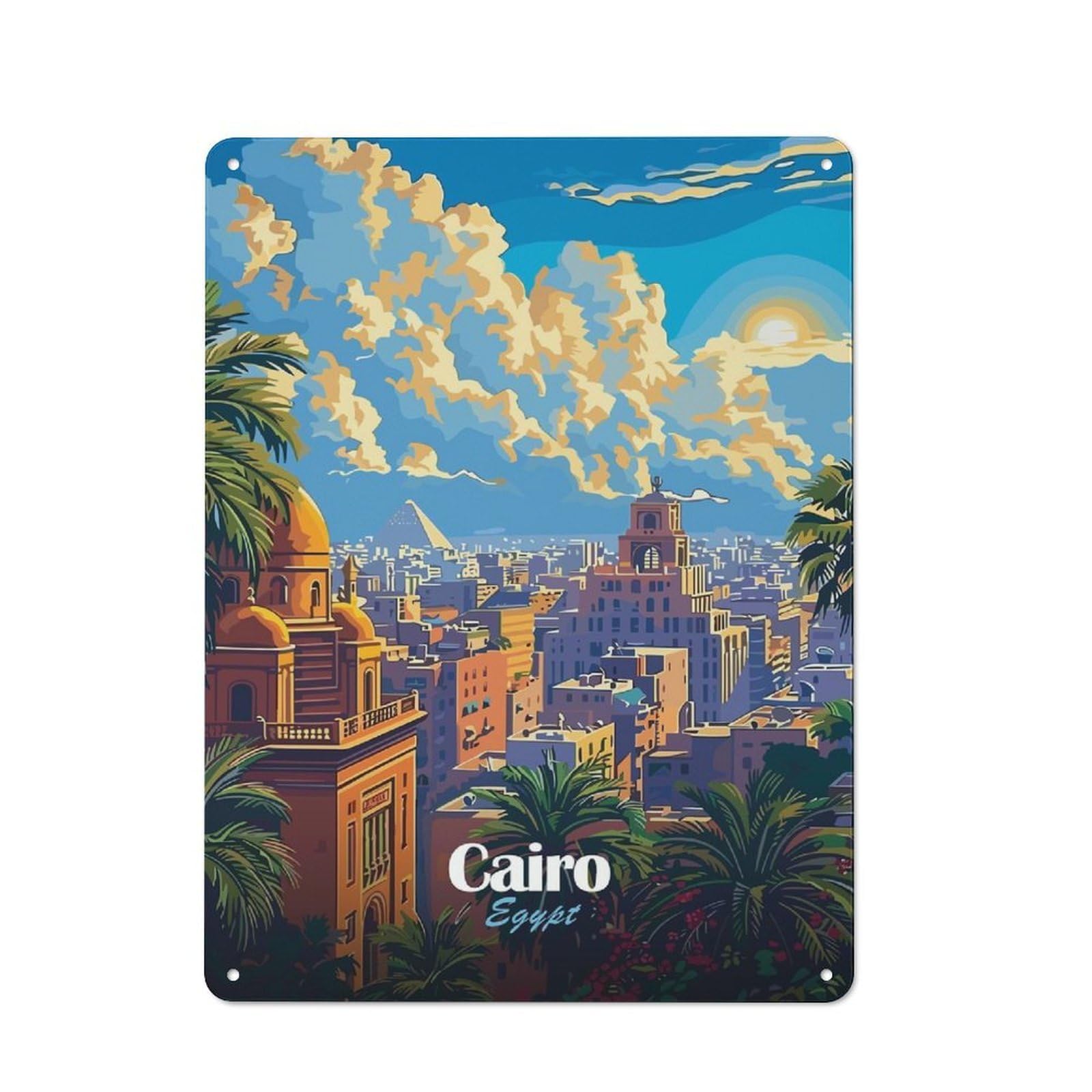 Cairo, Egypt Cityscape Illustration Metal Wall Sign 40x30cm, Rustic Classic Pub Decor for Cafe, Pub, Workshop Or Home Bar