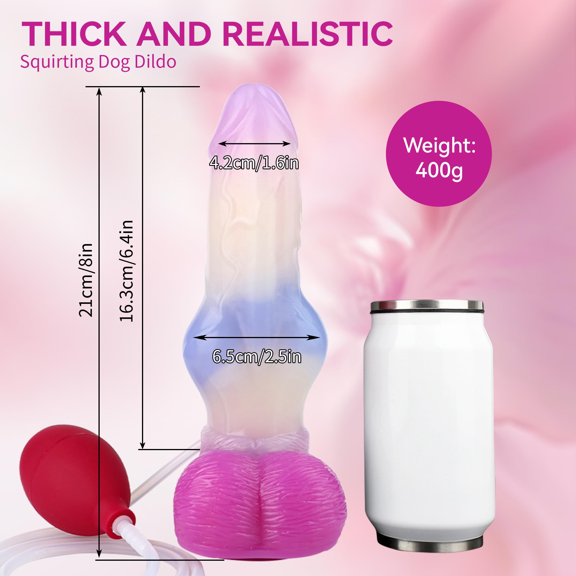 Squirting Dog Dildo Silicone 8.19'' Realistic Animal Dildos with Suction Cup Dragon Dildo Canine Dildo Anal Toys for Couples Women Strap On(): Pink