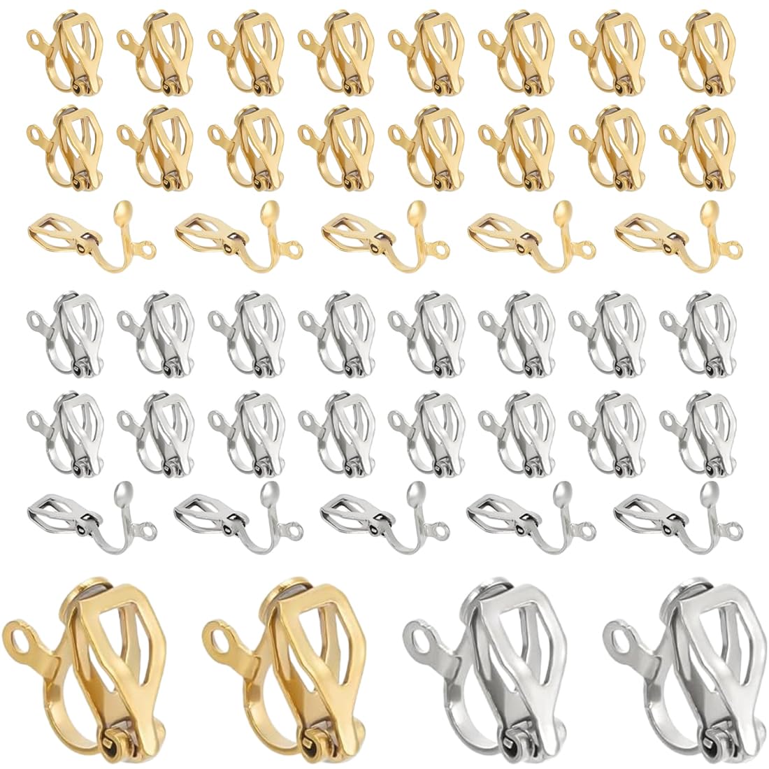 Clips Pour Boucles D'oreilles Non Percées - 50 Pièces Acier Inoxydable - Argent Et Or