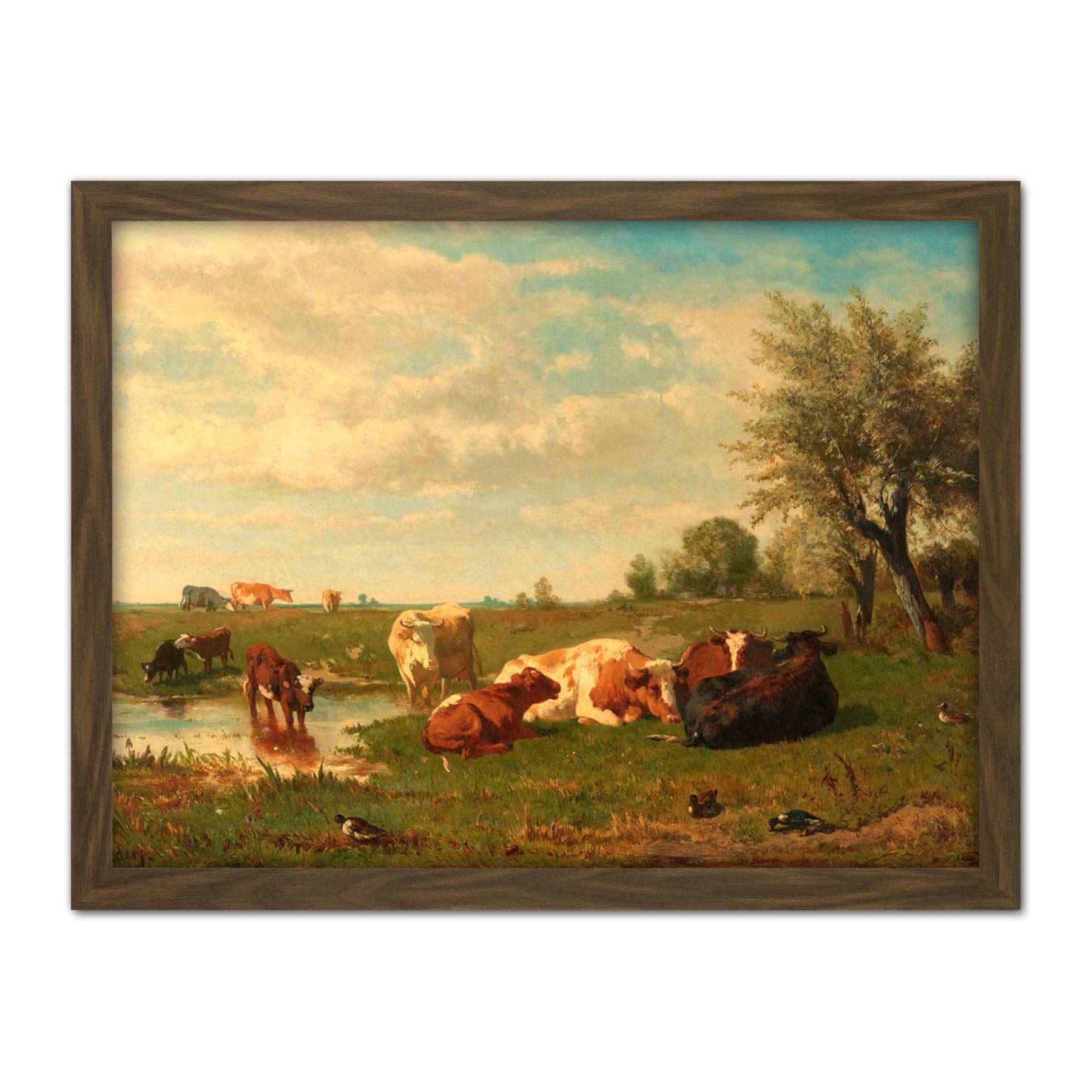 Artery8 Bilders Cows In The Meadow Landscape Painting Artwork Framed Wall Art Print 18X24 Inch