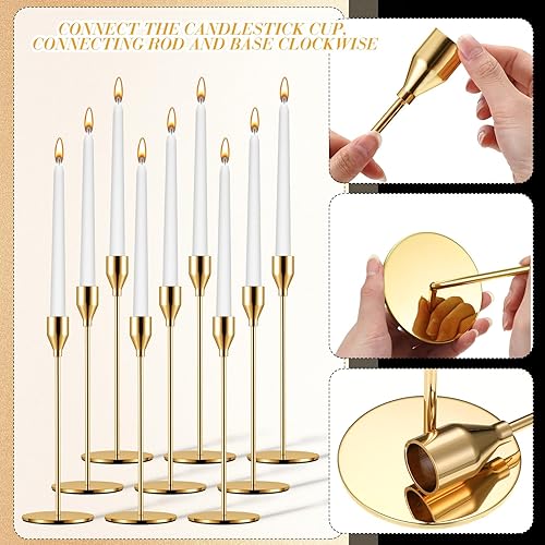 Miniatura 4 de Inbagi Juego de 24 portavelas de metal dorado, incluye portavelas cónicos, palillo cónico blanco, vela alta para boda, comedor, aniversario, fiesta