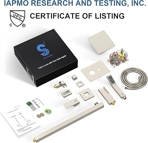 Miniatura 9 de SR SUN RISE Sistema de ducha cuadrado de metal de 8 pulgadas con boquilla de bañera, juego de grifo de ducha de bañera, cabezal de ducha de lluvia