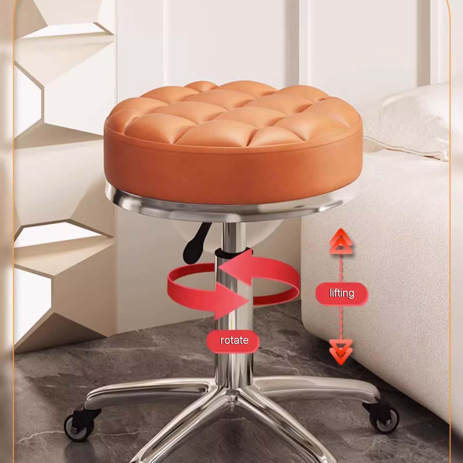 Taburete Redondo De Cuero PU con Ruedas, Taburete Giratorio con Ajuste De Altura para El Hogar Y La Oficina, Taburetes De Masaje para Cocina Y Laboratorio De Dibujo (C)