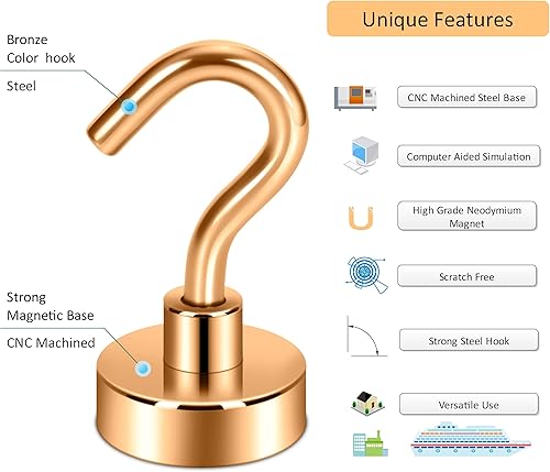 Vista 184 de NEOSMUK - Ganchos magnéticos de alta resistencia con imanes extrafuertes para colgar en refrigerador, crucero, cabinas o parrilla, color blanco