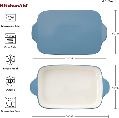 Miniatura 2 de KitchenAid Panadero rectangular con tapa, gres vitrificado, 9 pulgadas, 13 pulgadas, 2.5 pulgadas, terciopelo azul