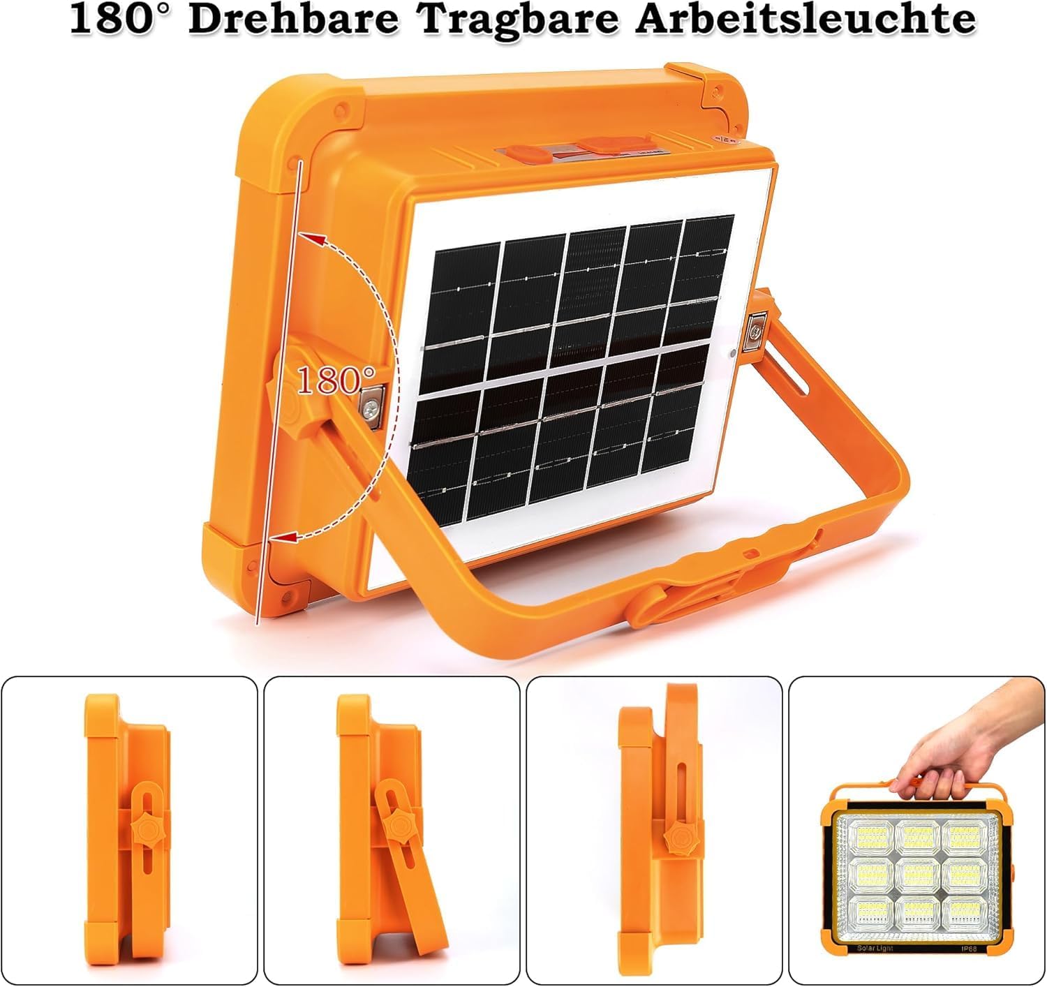 100W Solar LED Rechargeable Work Light - 12000mah Battery Powered LED Worklight with 5 Modes - IP66 Waterproof Battery Powered Power Bank Light for Emergency, Outdoor, Car Repairing, Camping