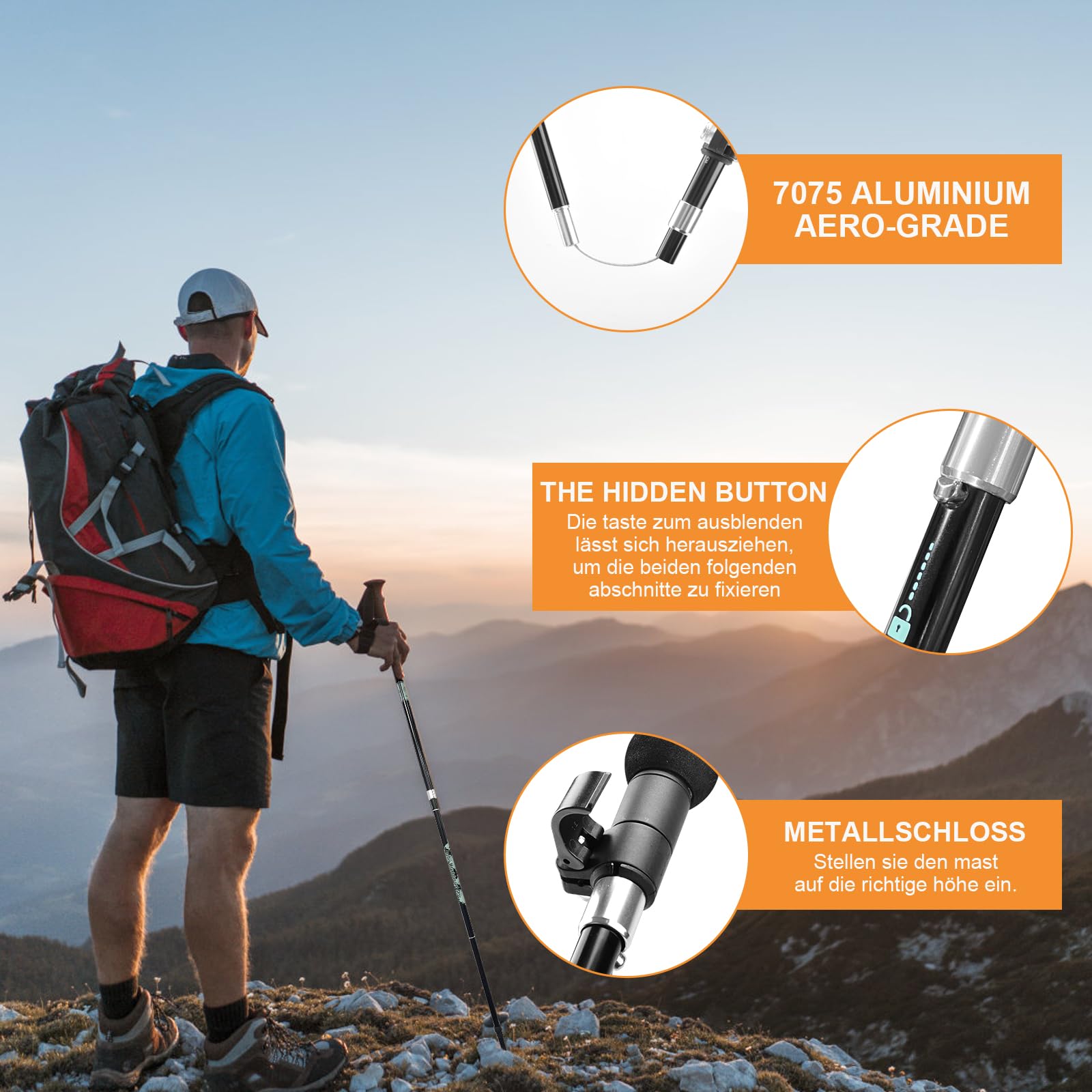 Bastoni Da Trekking Pieghevoli In Carbonio O Alluminio Con Manico In Sughero Regolabile (105-135 Cm) – Leggeri 250-320g Con Cuscinetti In Gomma - 4