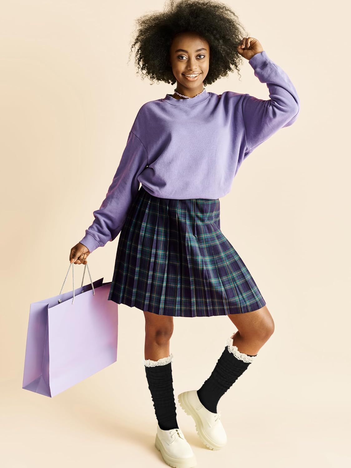 3 Pairs Cotton Knit Boot Socks Knee High Stockings with Lace Trim Slouch Stacked Scrunch Socks - Image 5