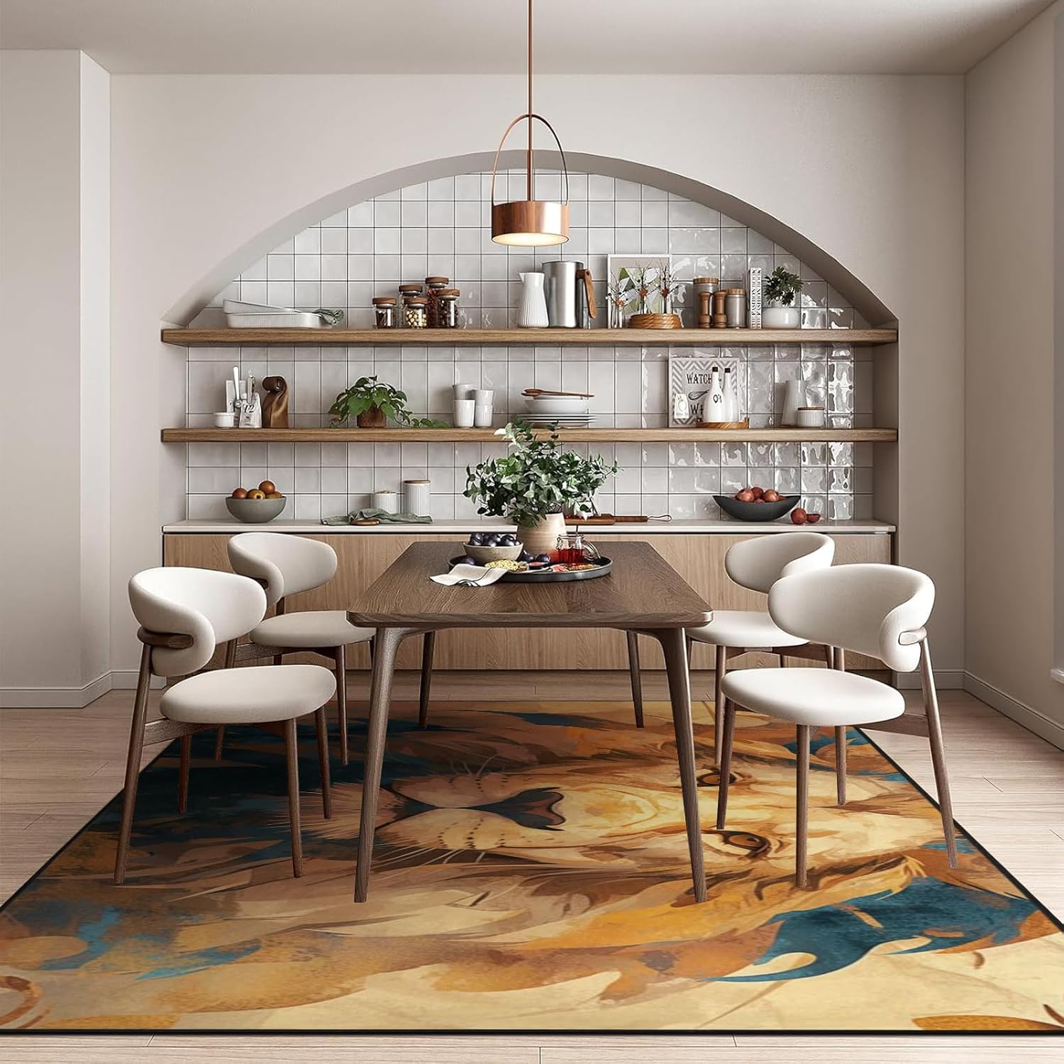 Art 3D Lion Area Rug 7x5ft Rectangle Non-Slip Brown Faux Wool Carpet for Home Decoration, Washable Soft Durable Rugs for Living Room Bedroom