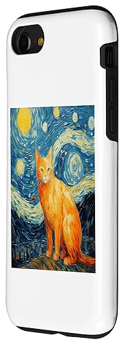 Vista 32 de iPhone 11 Divertido gato arte pintura amante de gato noche estrellada gato Van Gogh caso