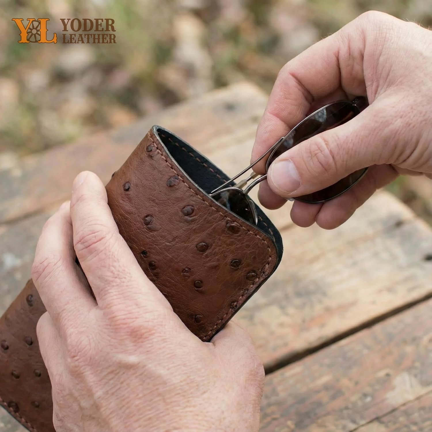 Yoder Leather Company Genuine Ostrich Leather Eyeglasses Case, Soft Sunglasses Pouch, Glasses Holder