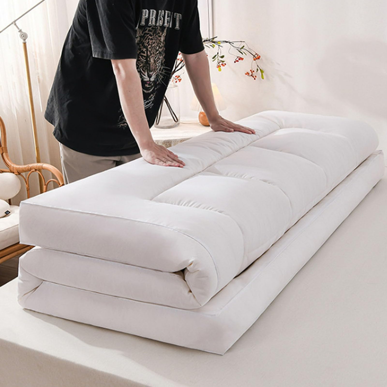 Materasso futon Giapponese Spesso Trapuntato per Soggiorno, Campeggio, dormitorio e Comfort in Viaggio(Gray,90 * 190cm)