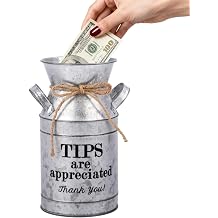 Klmnop Vintage Metal Tip Jar for Money, Tip Bucket for Bartenders, Musicians, Restaurants, Bars, Coffee Shops, Pizzerias, Tips Collection Box7.48 x 3.54 Inch
