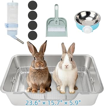 BWOGUE Extra Large Stainless Steel Rabbit Litter Box, Bunny Litter Box Pan | Large Rabbit Litter Box, Steel Grid with Sifting Tray, Low Entry Potty Pan, Easy to Clean, Helps Control Odor, Rabbits