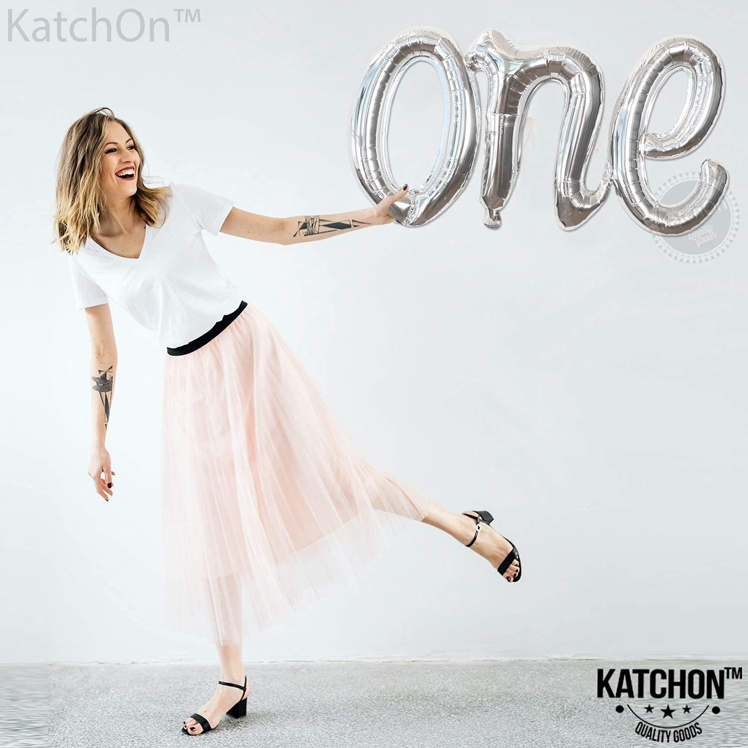 KatchOn, Silver One Balloon for First Birthday - 20 Inch | Winter Onederland 1st birthday Girl Decorations | One Balloon Silver, one birthday Decorations