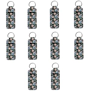 Dreaweet Chapstick Holder Keychain for Women Girls Slim Lipstick Sleeve Hand Wrist Lanyard Key Chain Set of 10