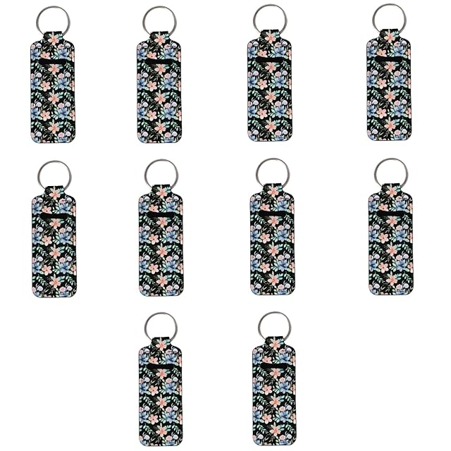 Dreaweet Chapstick Holder Keychain for Women Girls Slim Lipstick Sleeve Hand Wrist Lanyard Key Chain Set of 10