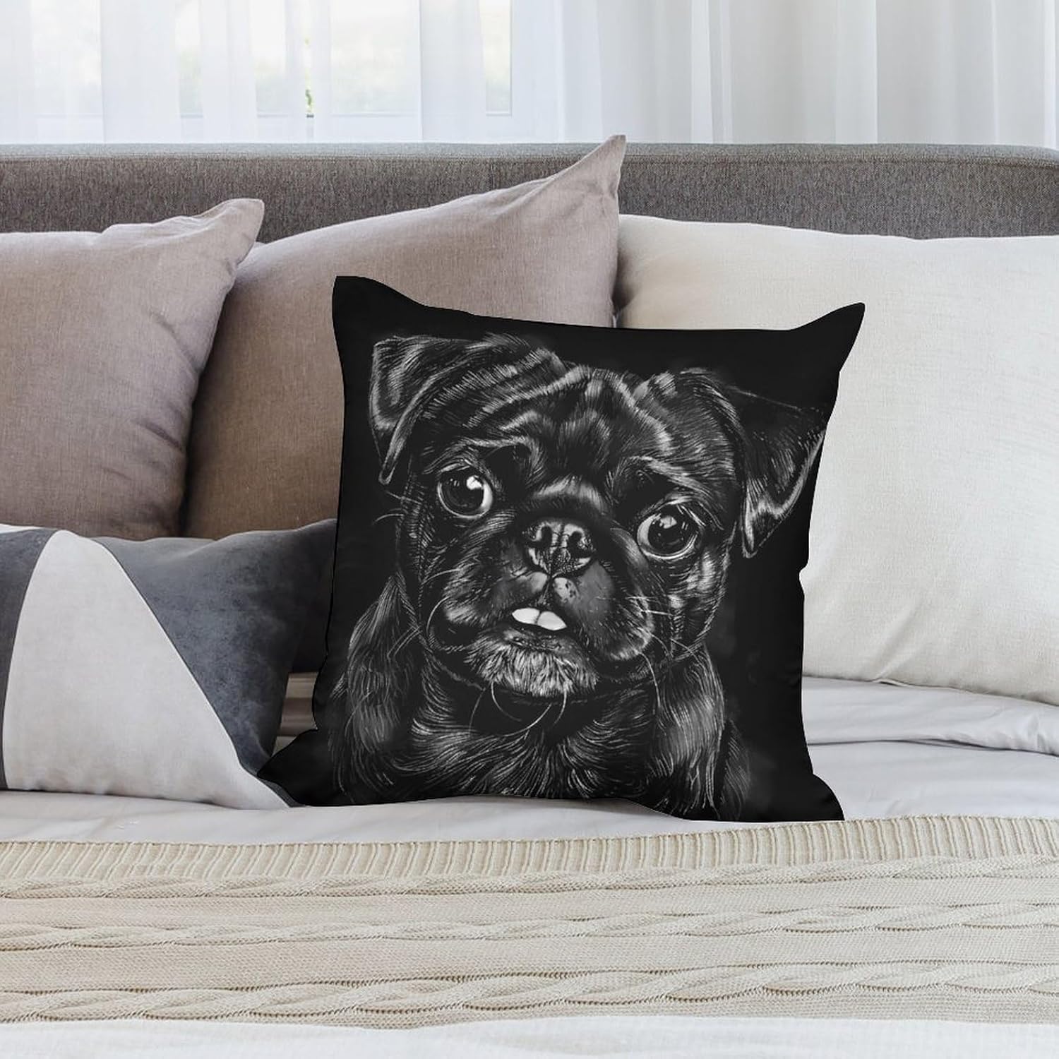 Black Pug Dog Printed Throw Pillow Case 4 Pcs Soft Pillowcases Pillows Covers Sofa Bed Decor 12/14/16/17/18/20/22/24/32 Inches