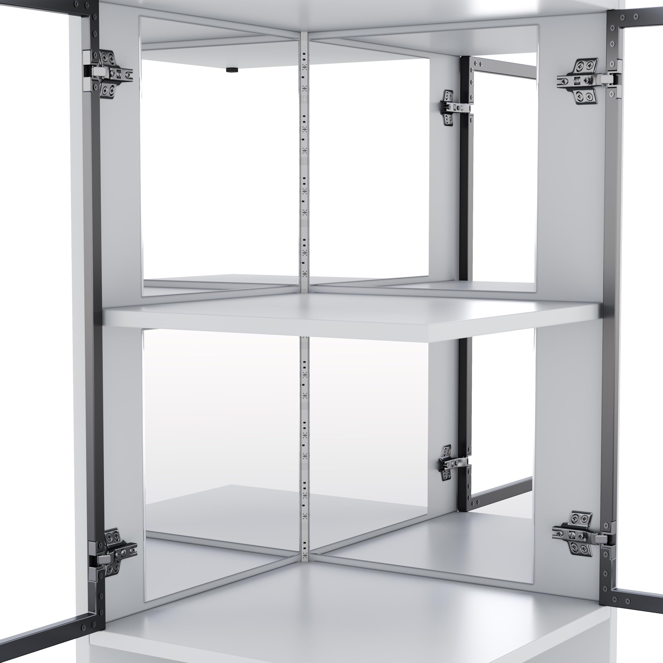 Dolamaní Vitrine 205 cm hoher mit LED Beleuchtung und Doppelten Glastüren, Glasvitrine, Eckvitrine, 5-Lagen Sammlervitrine, Kippschutzvorrichtung, für Wohnzimmer,Schlafzimmer,Büro (Weiß)