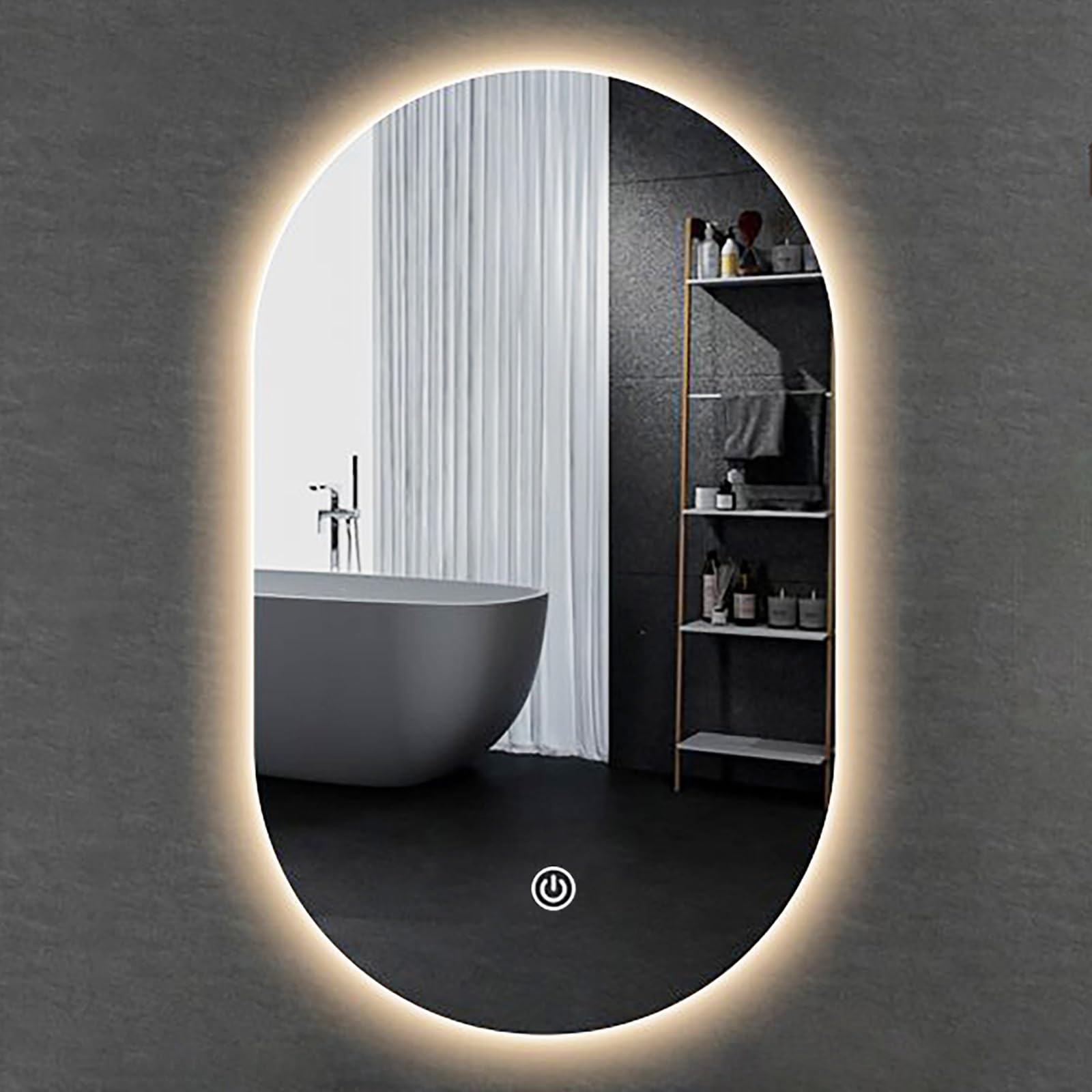 FGXHHS LED Oval with 3 Color Lights, 50x80cm Irregular Wall-Mounted Vanity Mirror, Dimmable Lighted for Living Room Bedroom Entryway Wall Decor
