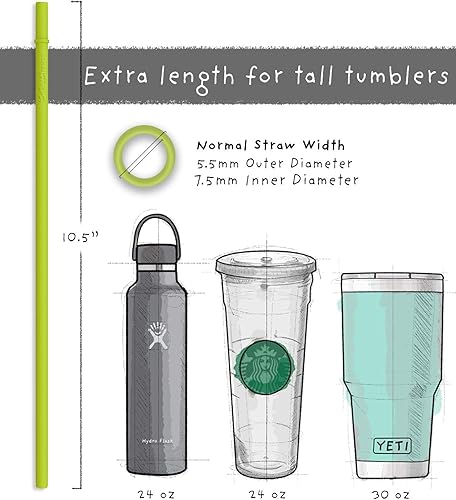 Miniatura 2 de Paquete de 3 popotes curvados de 9 pulgadas de ancho + tamaño estándar de 8.25 pulgadas + popotes de vaso de 10.5 pulgadas con tapón, paquete