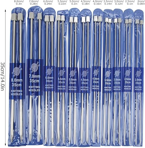 Miniatura 4 de Juego de 11 pares de agujas de tejer, 14 pulgadas de longitud, de acero inoxidable, con mango de agarre firme para tejer tú mismo
