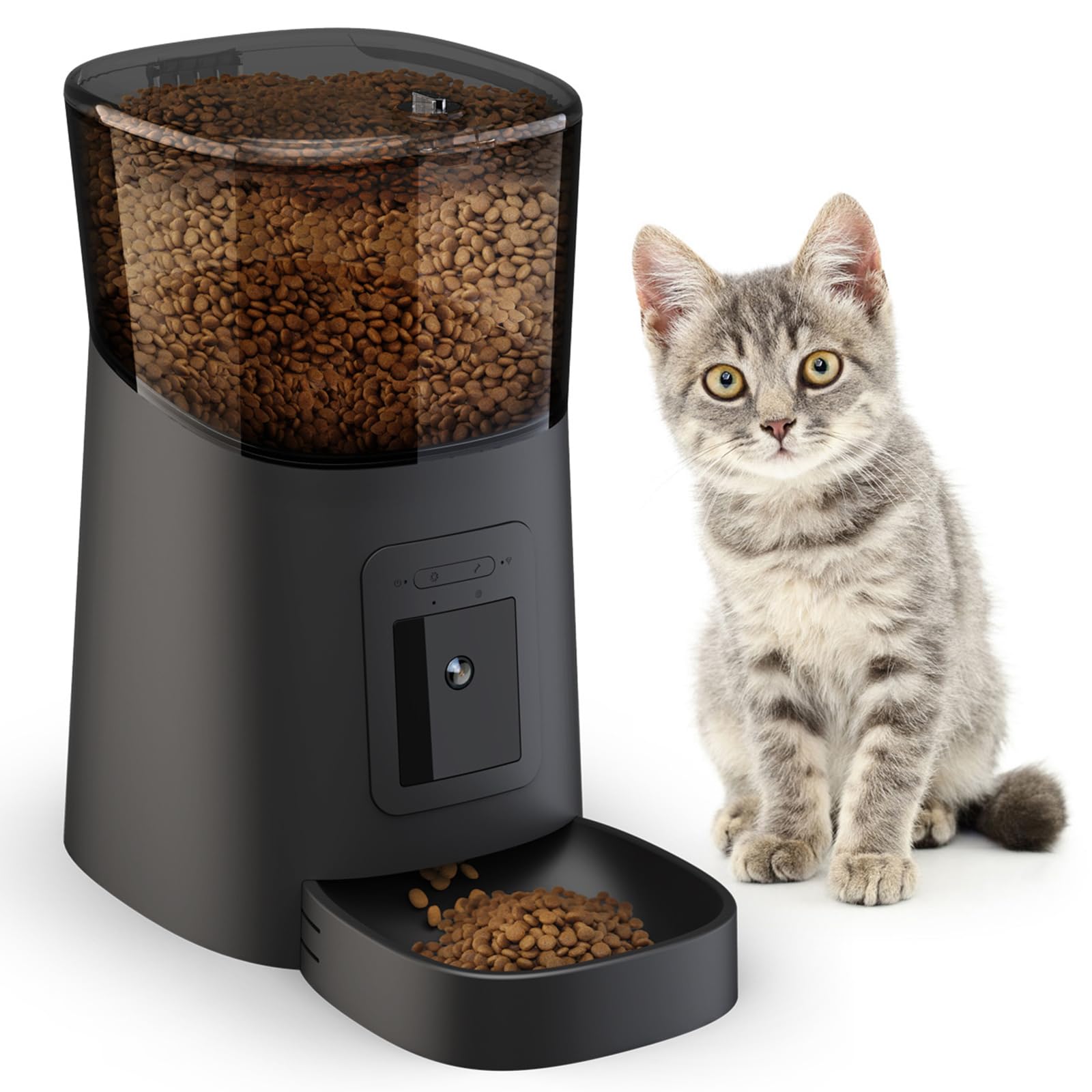 Distributore Automatico Cibo Gatti Dispenser Crocchette Gatto con Telecamera Distributore Cibo Collegare App Timer Programmabile 12 Pasti al Giorno E Funzione di Registrazione 10S,Nero
