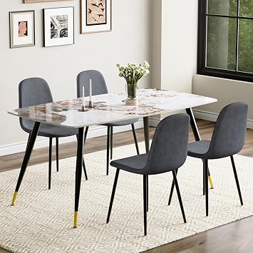Dining Table Set for 4, Dining Room Table Set for 4, Sintered Stone Kitchen Table Top and Modern Chairs Set of 4 for Kitchen Dining Living Room