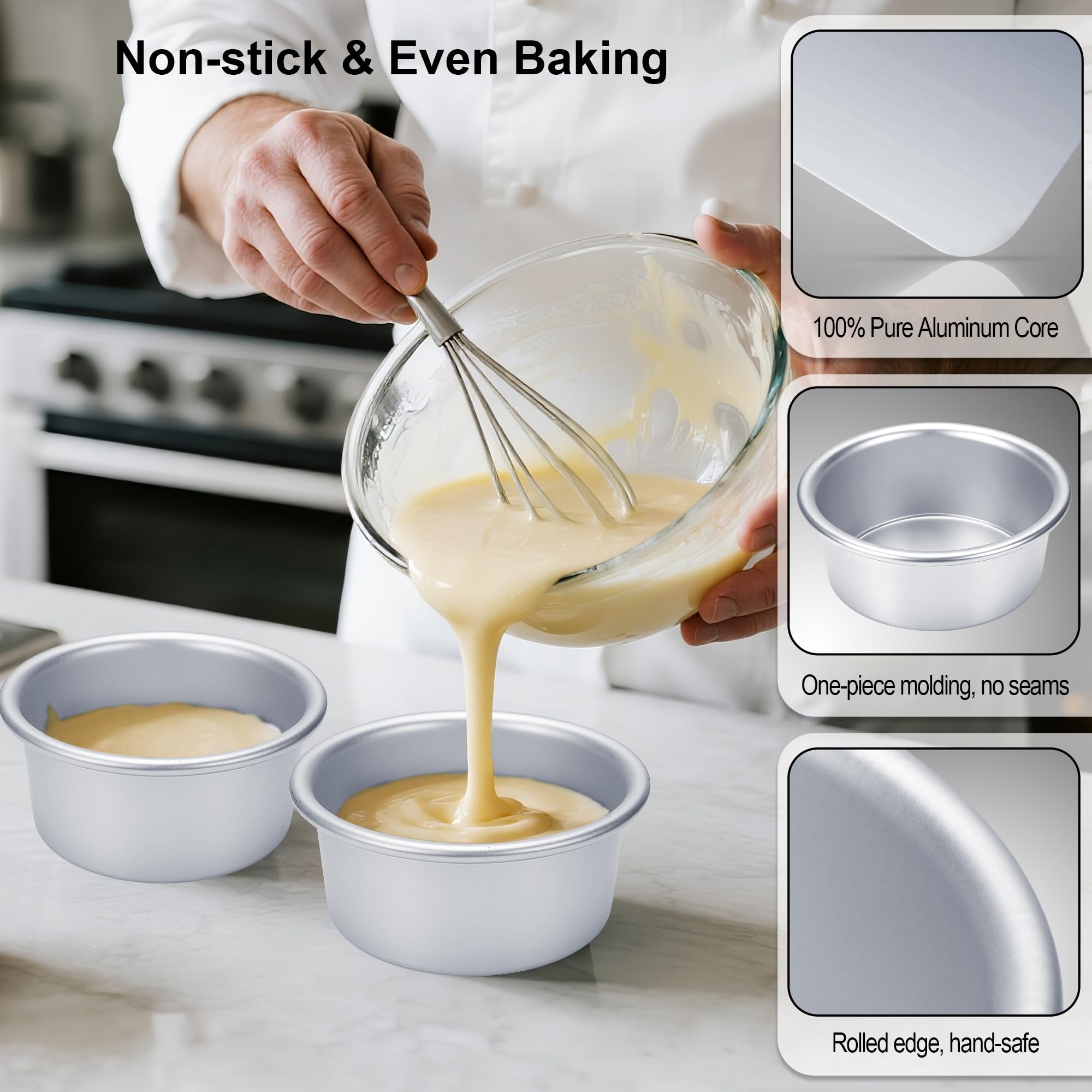 AWTBDP Molde para tartas de 4 pulgadas, juego de 8, moldes redondos de aluminio anodizado con 100 latas de papel pergamino para hornear tartas de queso, pizza, quiche, no tóxico, a prueba de fugas,