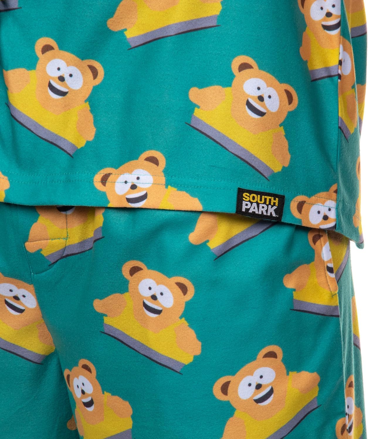 INTIMO South Park Men's Snacky Cakes Wellington Bear Eric Cartman Coat Front Pajamas with Nightcap 3 Piece Set