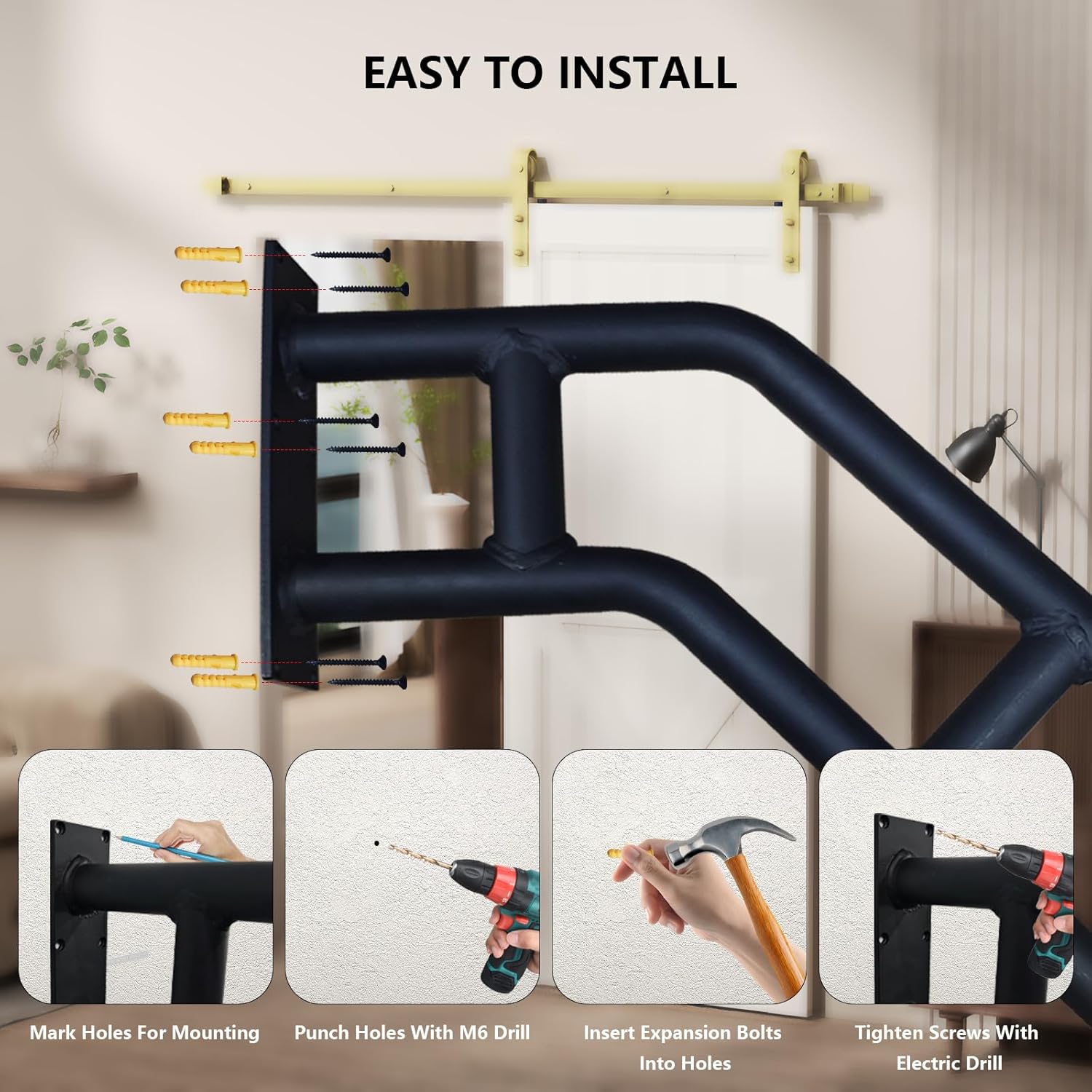 Handrails for Outdoor Steps - Hand Rails Welded onto The Mounting Base Plate, 21" for 1-2 Steps, Stair Railing Safety Grab Bar for Elderly, Garage, Porch, Garden, Yard, Stain Black (2 Packs)