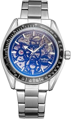 Gosasa Skeleton Watch Mens Automatic Mechanical Stainless Steel Fashion Sports Wristwatch Tourbillon Watch Silver Black