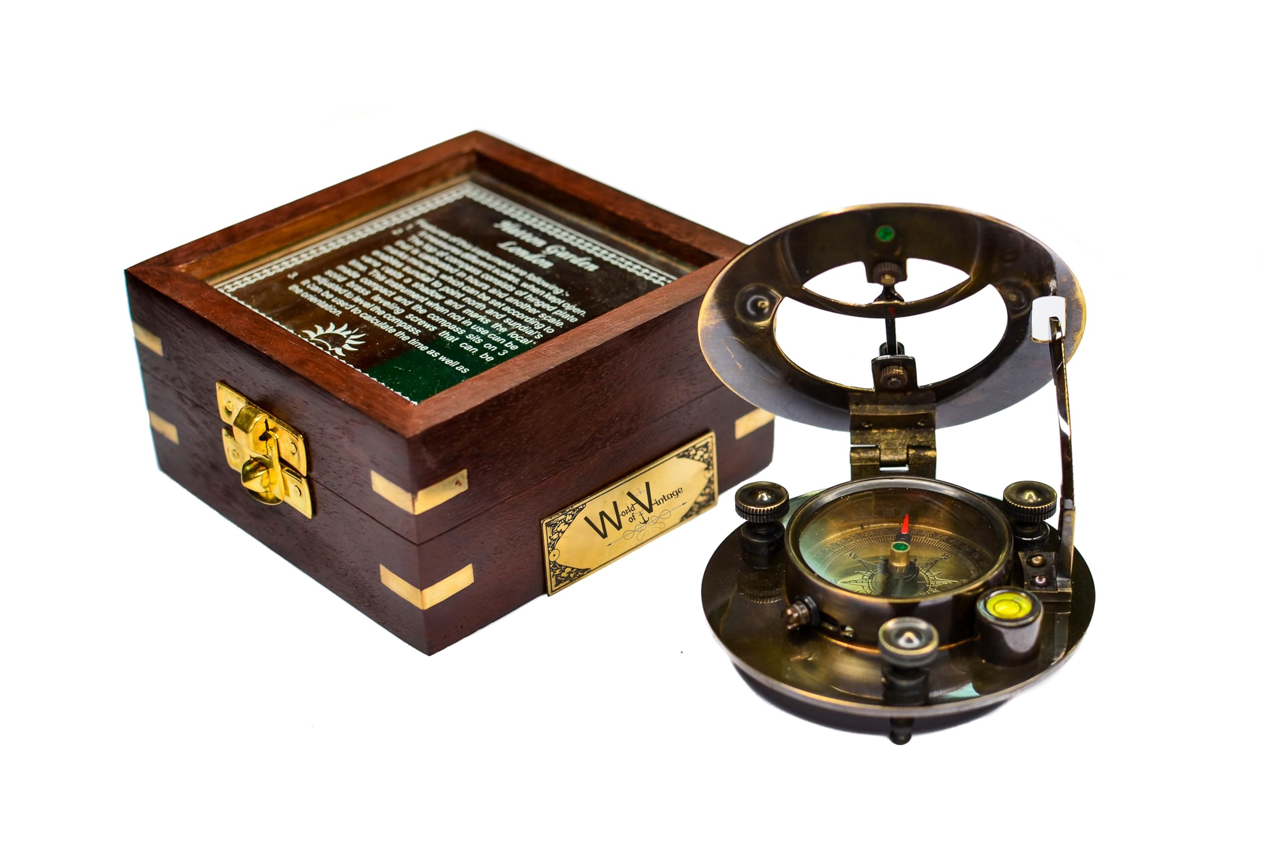 Hatton Gardon London Brass Sundial Direction Compass with Wooden Box 3" Travelling Equipment, Personalized Gift,Unique Gift