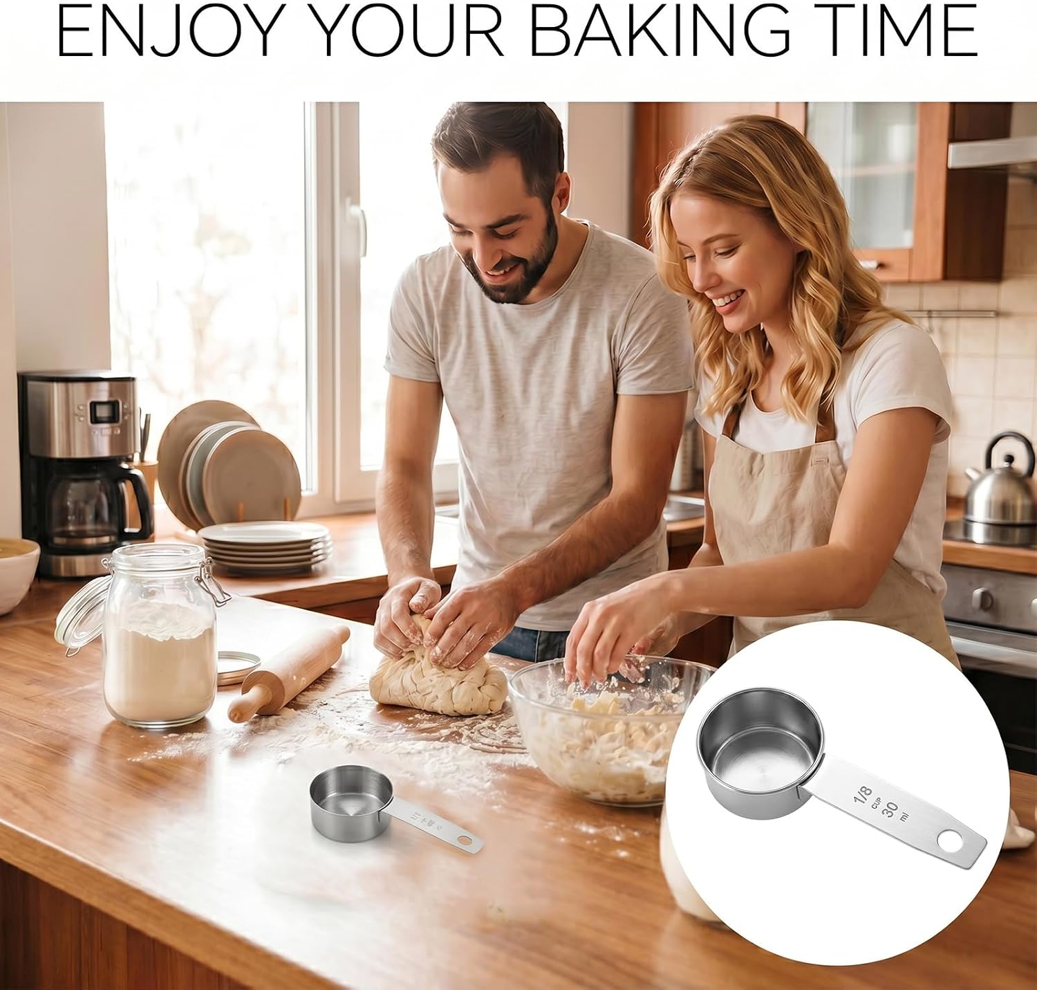 2 Pcs 1/8 Cup Stainless Steel Measuring Cup, 30 ml Coffee Scoop