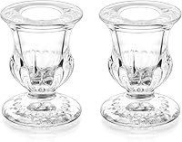 Romadedi Clear Glass Taper Candle Holders - Thick Small Candlestick Set of 2 for Wedding, Christmas, Party Table Centerpieces