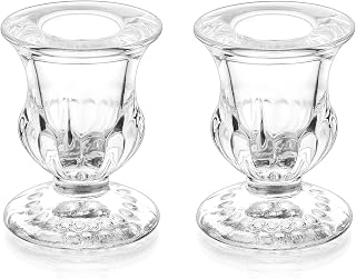 Romadedi Clear Glass Taper Candle Holders - Thick Small Candlestick Set of 2 for Wedding, Christmas, Party Table Centerpieces