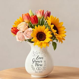 Thoughtful Wedding Gifts for Couples: EST.2025/Rings/Love Grows Here Design - Home Decor Accents for Newlyweds