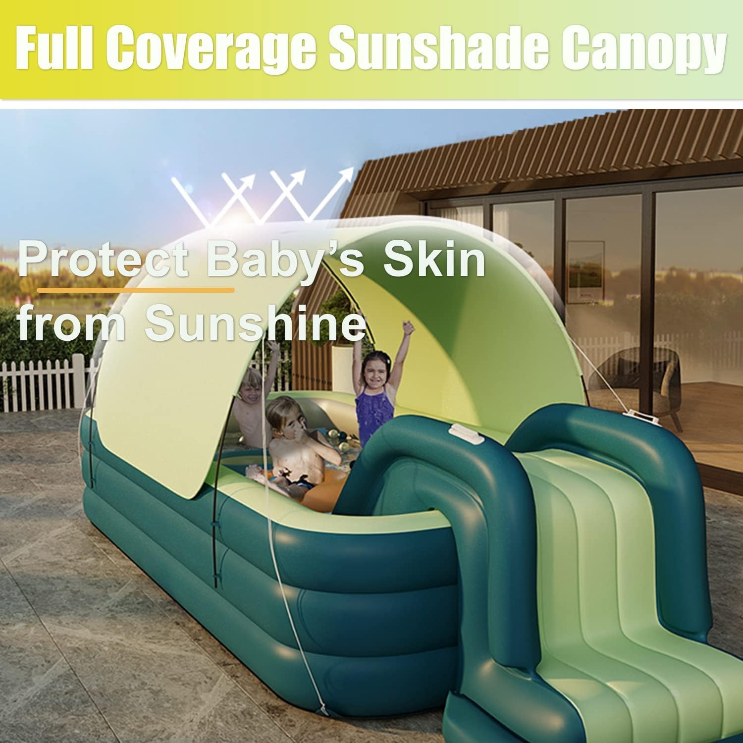 YUEWO Inflatable Swimming Pool with Canopy Above Ground Portable Pool for Adults Blow Up Pool for Family Garden Backyard (Yellow,2.1m/3Layers)