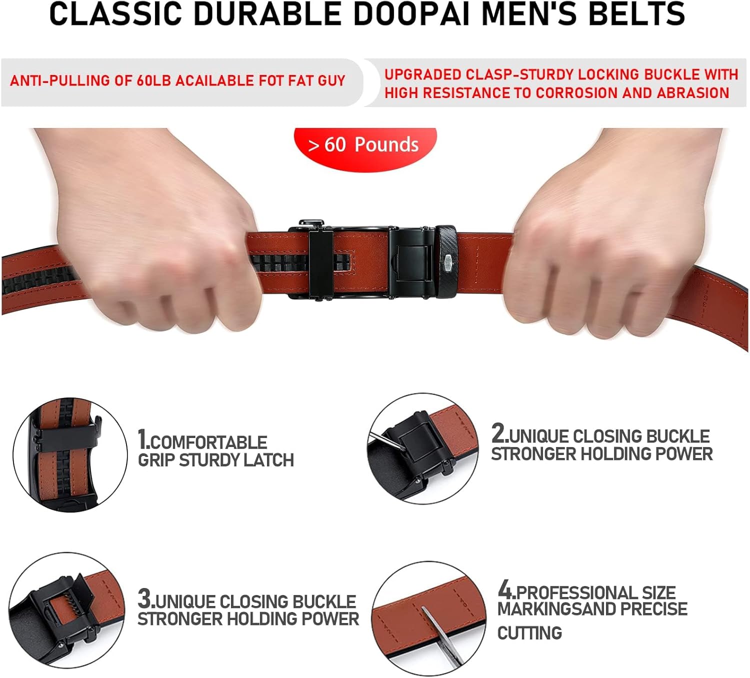 DOOPAI Men's 2 Pack Ratchet Dress Belt - Adjustable 1 3/8" Genuine Leather, Size Length Can Be Cut, With Gift Box - Image 5
