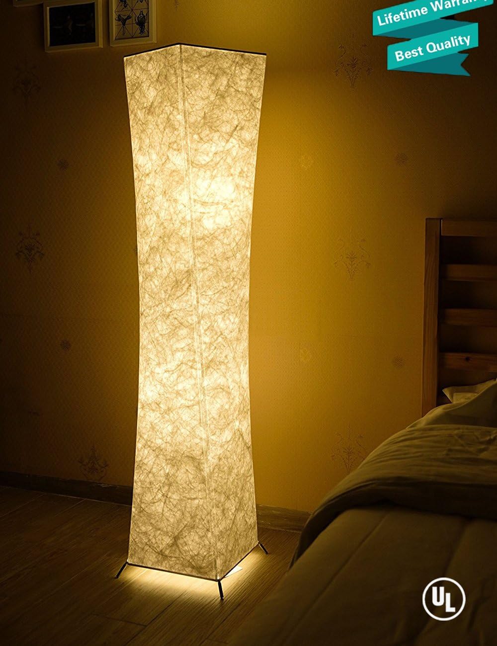 52" Creative LED Floor Lamp Softlighting Contemporary Standing Modern Twisted Design with Fabric Shade & 2 Bulbs for Living room Warm Atmosphere